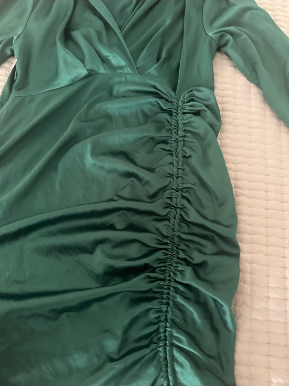 SHEIN Emerald Green Ruched Wrap Midi Dress